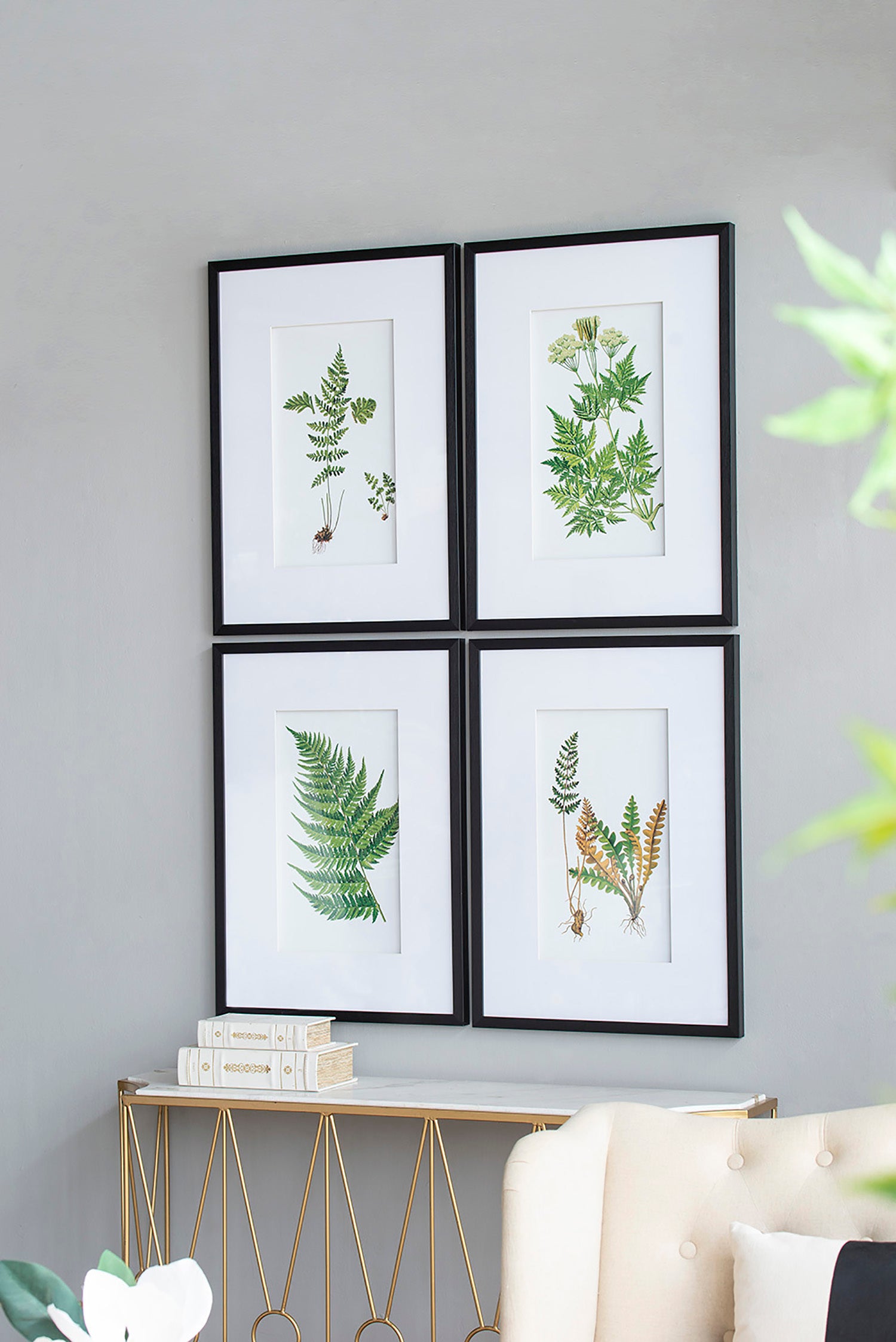 Set Of 4 Botanical Black And White Fern Wall Artwall Decor For Living Room Dining Room Entryway, 20" X 28" White Black Plastic