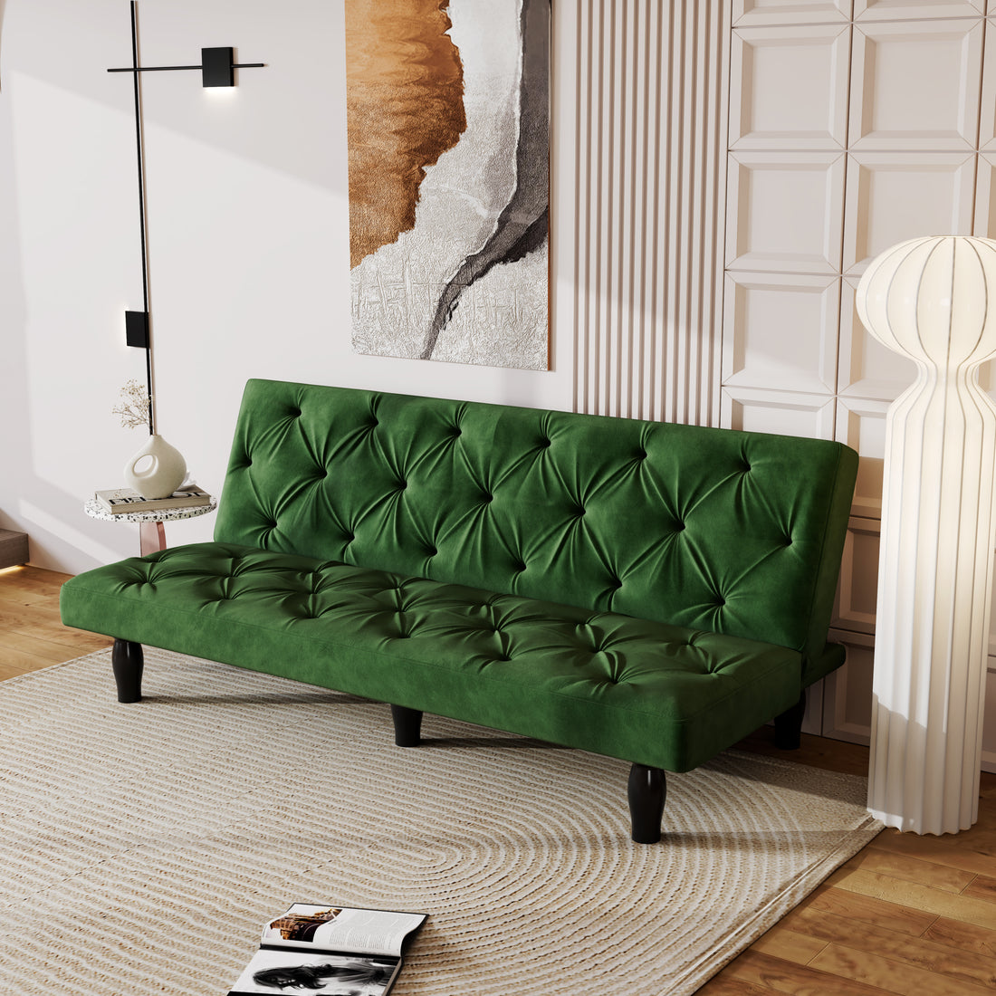 2534B Sofa Converts Into Sofa Bed 66" Green Velvet Sofa Bed Suitable For Family Living Room, Apartment, Bedroom Green Velvet