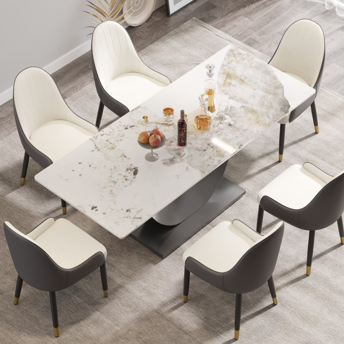 78.74" Modern Artificial Stone Pandora White Crescent Shaped Black Metal Legs Can Accommodate 8 People. Antique White Metal Sintered Stone