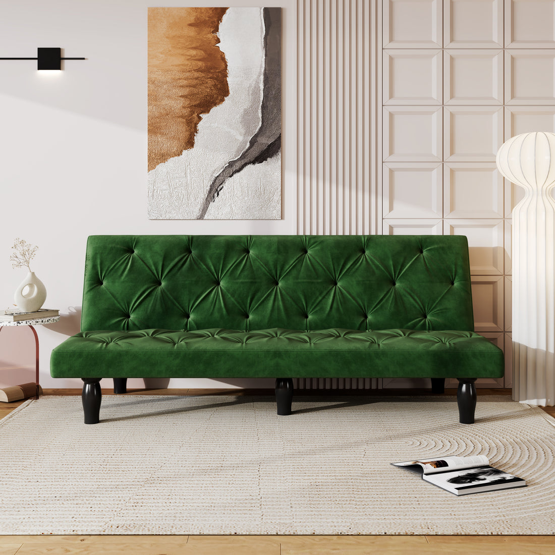 2534B Sofa Converts Into Sofa Bed 66" Green Velvet Sofa Bed Suitable For Family Living Room, Apartment, Bedroom Green Velvet