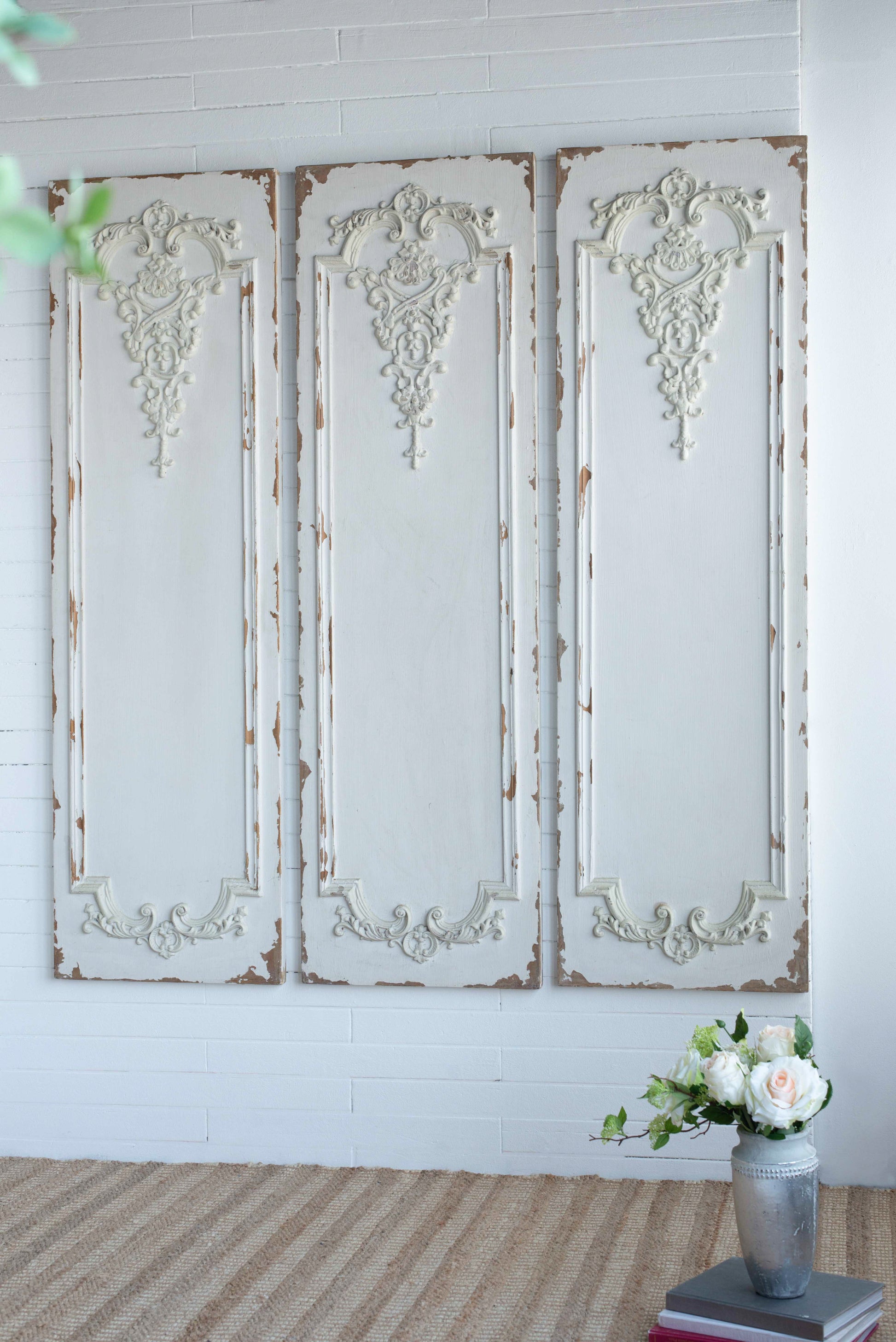 Set Of 3 Large White Wall Art Panel, Rectangle Wall Sculpture, Wall D Cor For Living Room Dining Room Office Bedroom, 21" X 71" White Magnesium Oxide