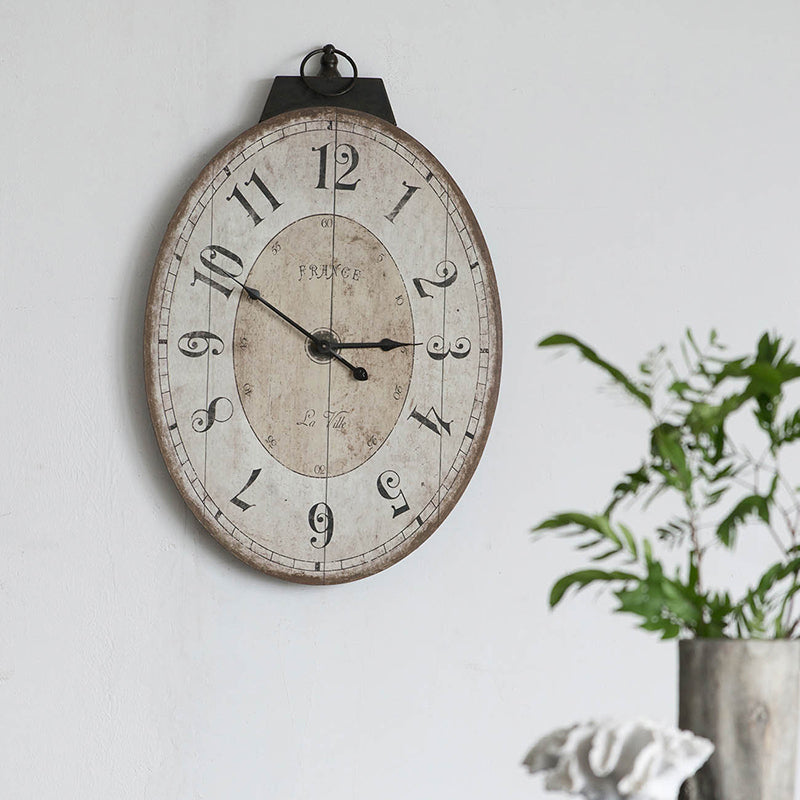 18" X 29" Antique White Oval Wall Clock, Traditional Vintage Home Decor Clock Ivory Mdf