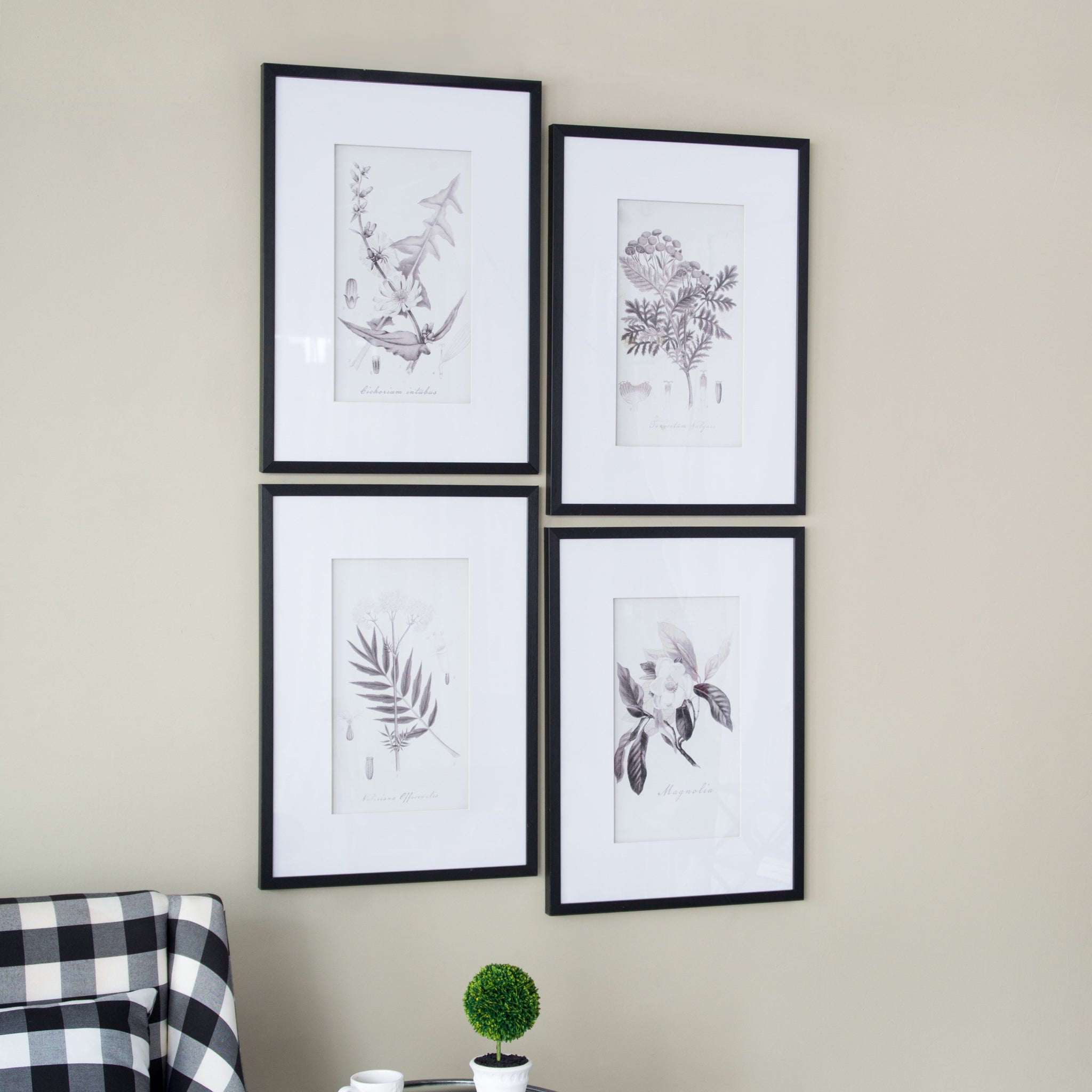 Set Of 4 Botanical Wall Art Prints, Home Decor For Living Room, Dining Room, Bedroom, Hallway, 20" X 28" White Black Plastic