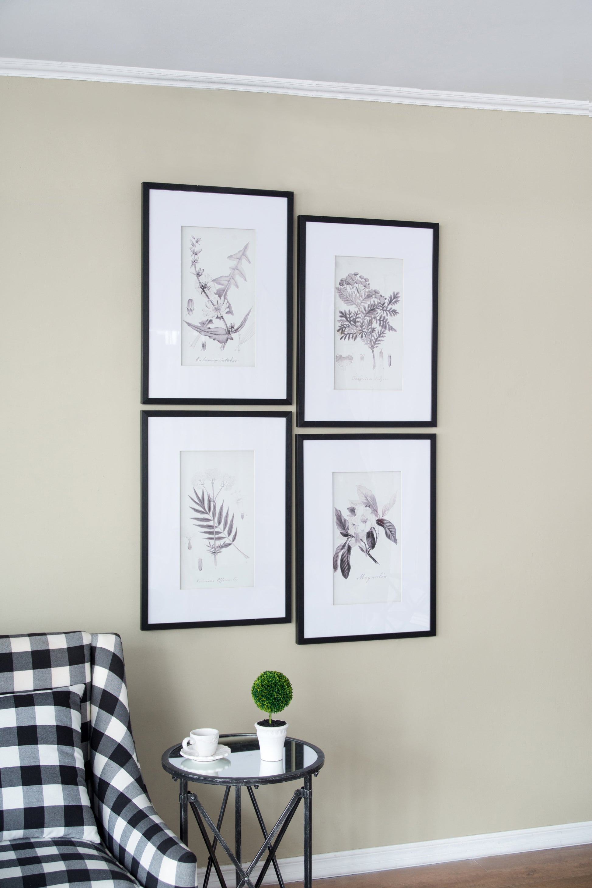 Set Of 4 Botanical Wall Art Prints, Home Decor For Living Room, Dining Room, Bedroom, Hallway, 20" X 28" White Black Plastic