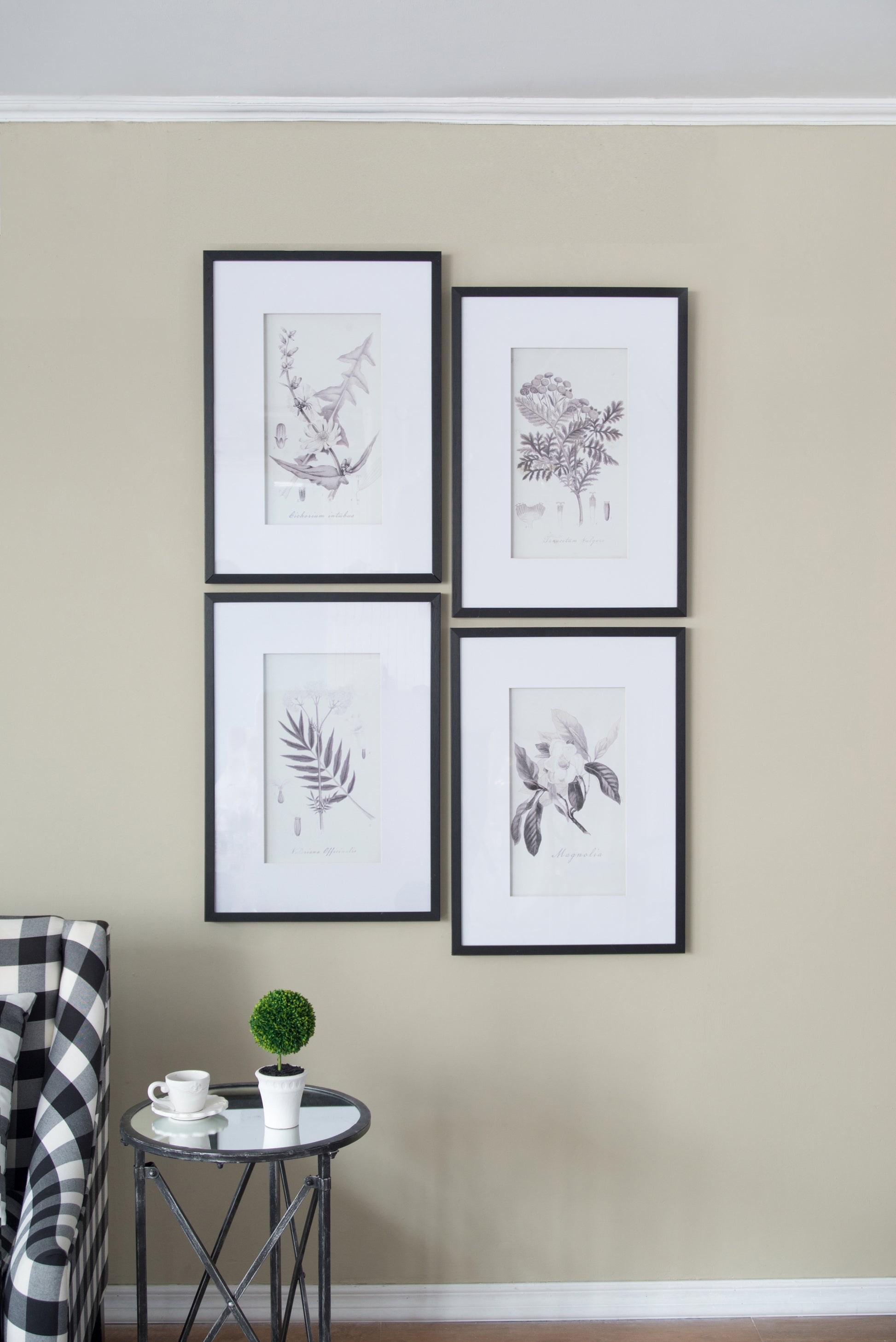 Set Of 4 Botanical Wall Art Prints, Home Decor For Living Room, Dining Room, Bedroom, Hallway, 20" X 28" White Black Plastic