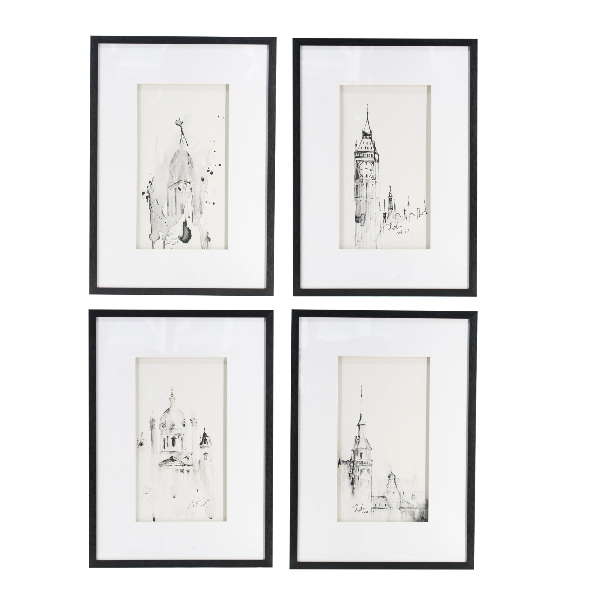 Set Of 4 Architecture Wall Art Prints, Home Decor Art For Living Room Dining Room Entryway, 20" X 28" White Black Plastic