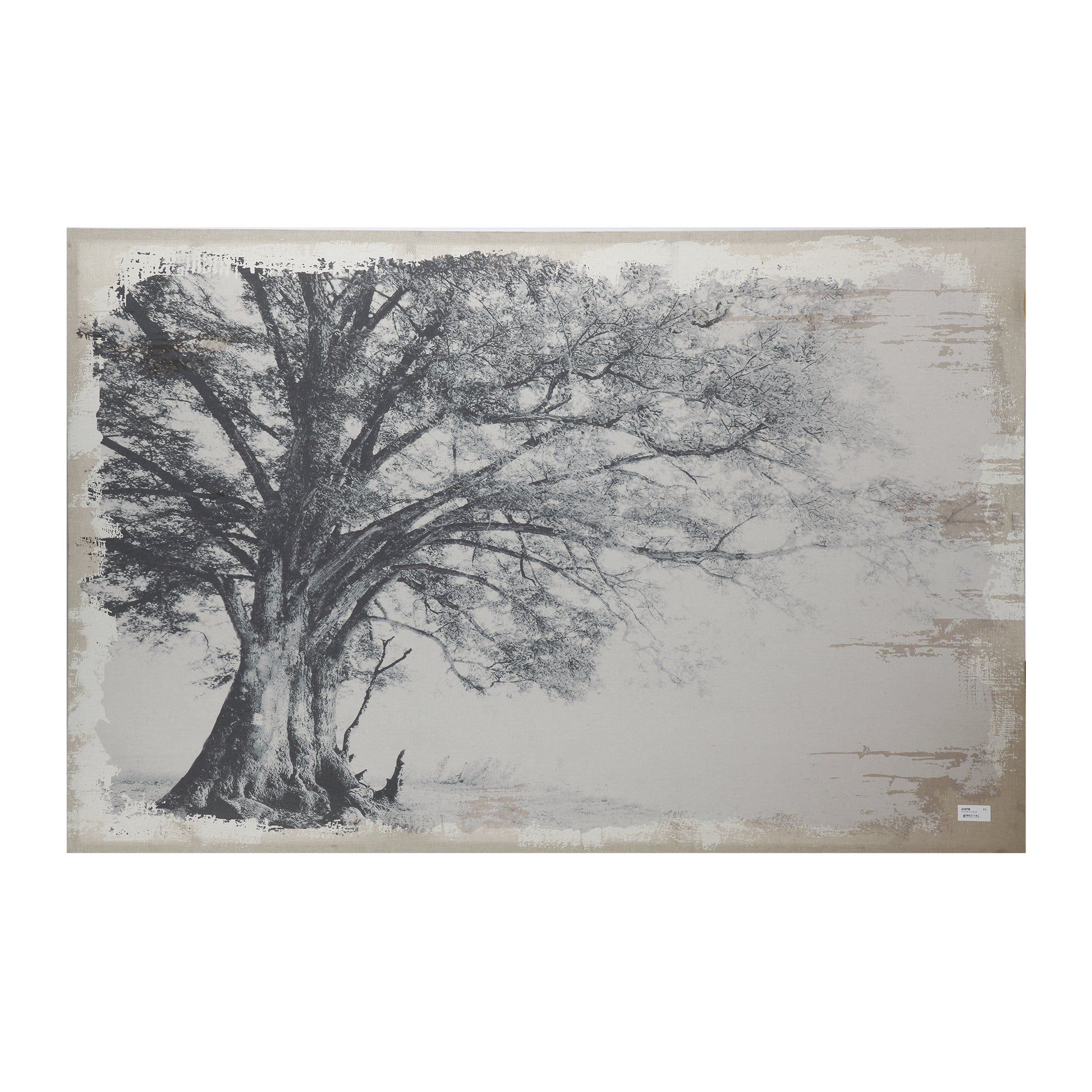 59" X 39" Large Arboreal Shelter Canvas Art Print, Traditional Style Floral Wall Art, Home Decor Accent Piece Gray White Matte Mdf