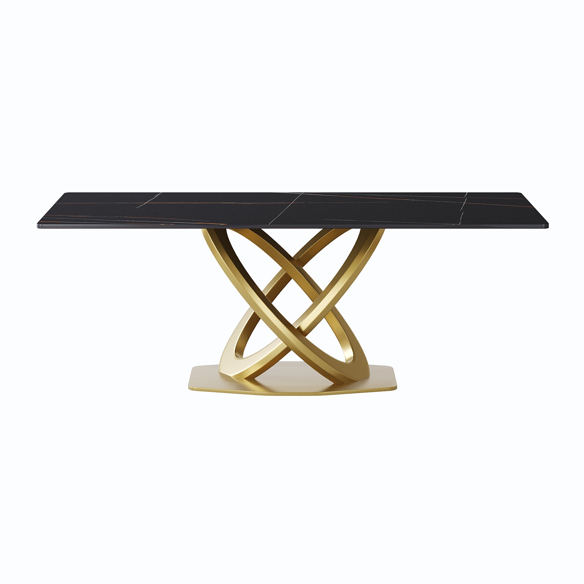 78.74 "Modern Artificial Stone Black Panel Double Ring Stainless Steel Metal Legs Can Accommodate 8 People. Black Metal Sintered Stone
