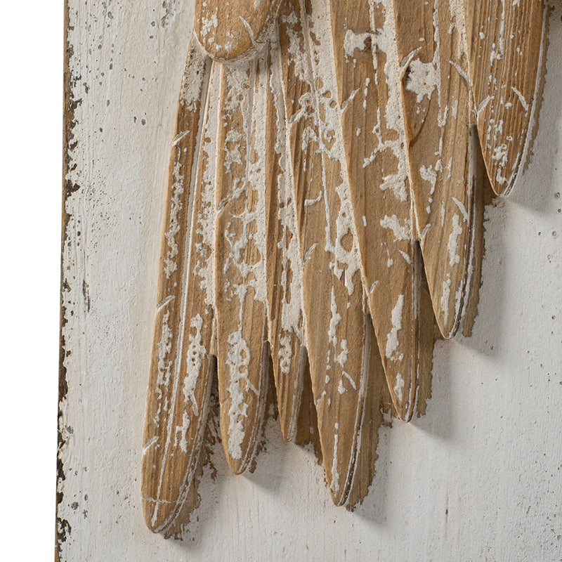 Set Of 2 Feather Wing Wall Panels With Distressed White Finish, Rectangle Hanging Wall Art, 42" X 15.5" Multicolor Wood