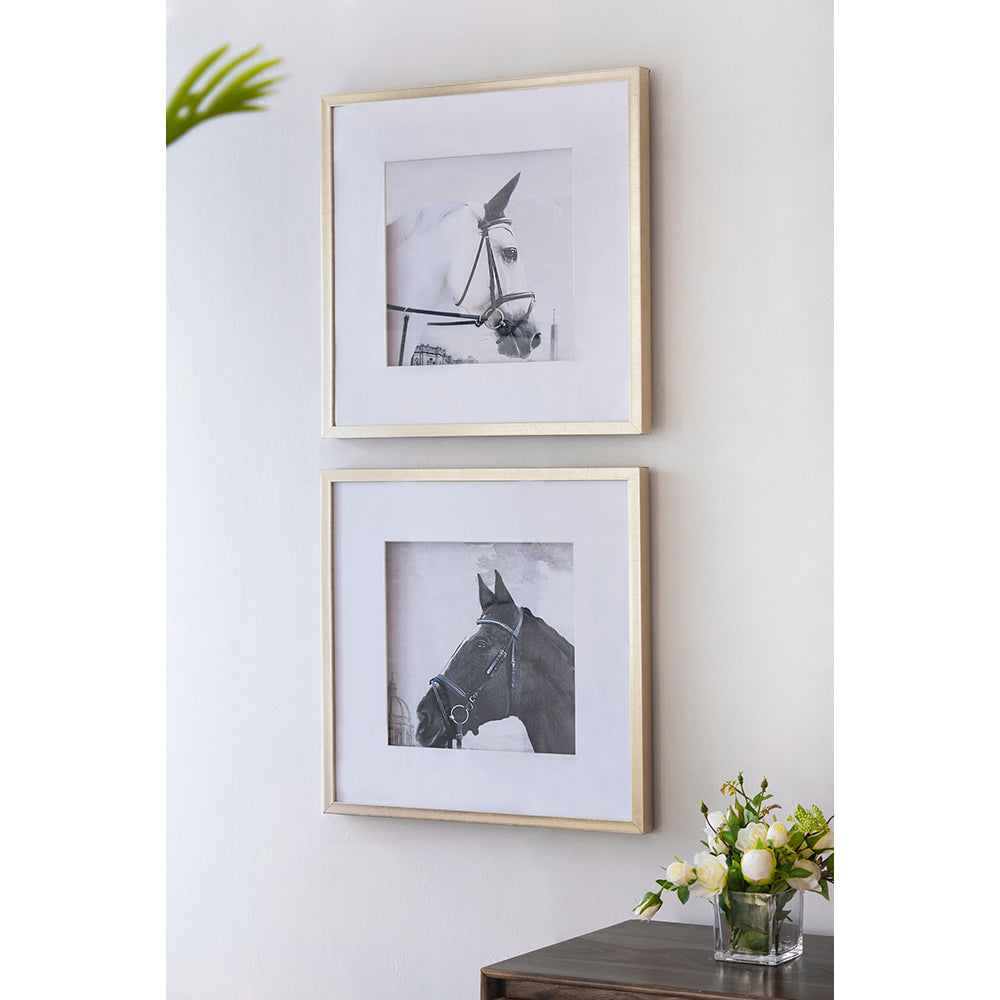 Set Of 2 Wall Art Horse Animal Printing, Wall Decor Accent, 22" X 22" Golden White Plastic