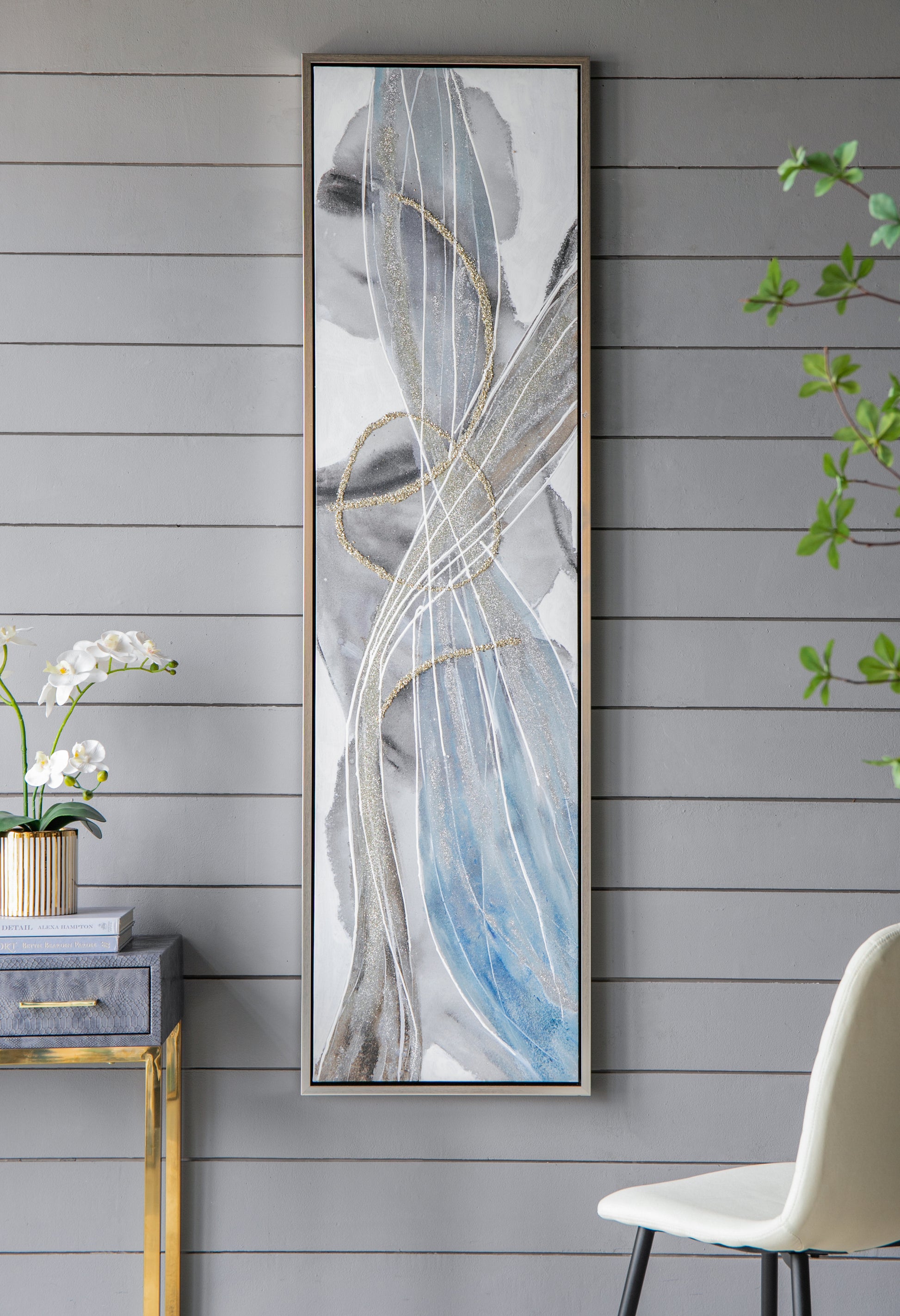 Set Of 2 Elongated Modern Abstract Oil Paintings, Wall Art For Living Room Dining Room Bedroom Office Entryway, 20" X 71" Multicolor Polyester