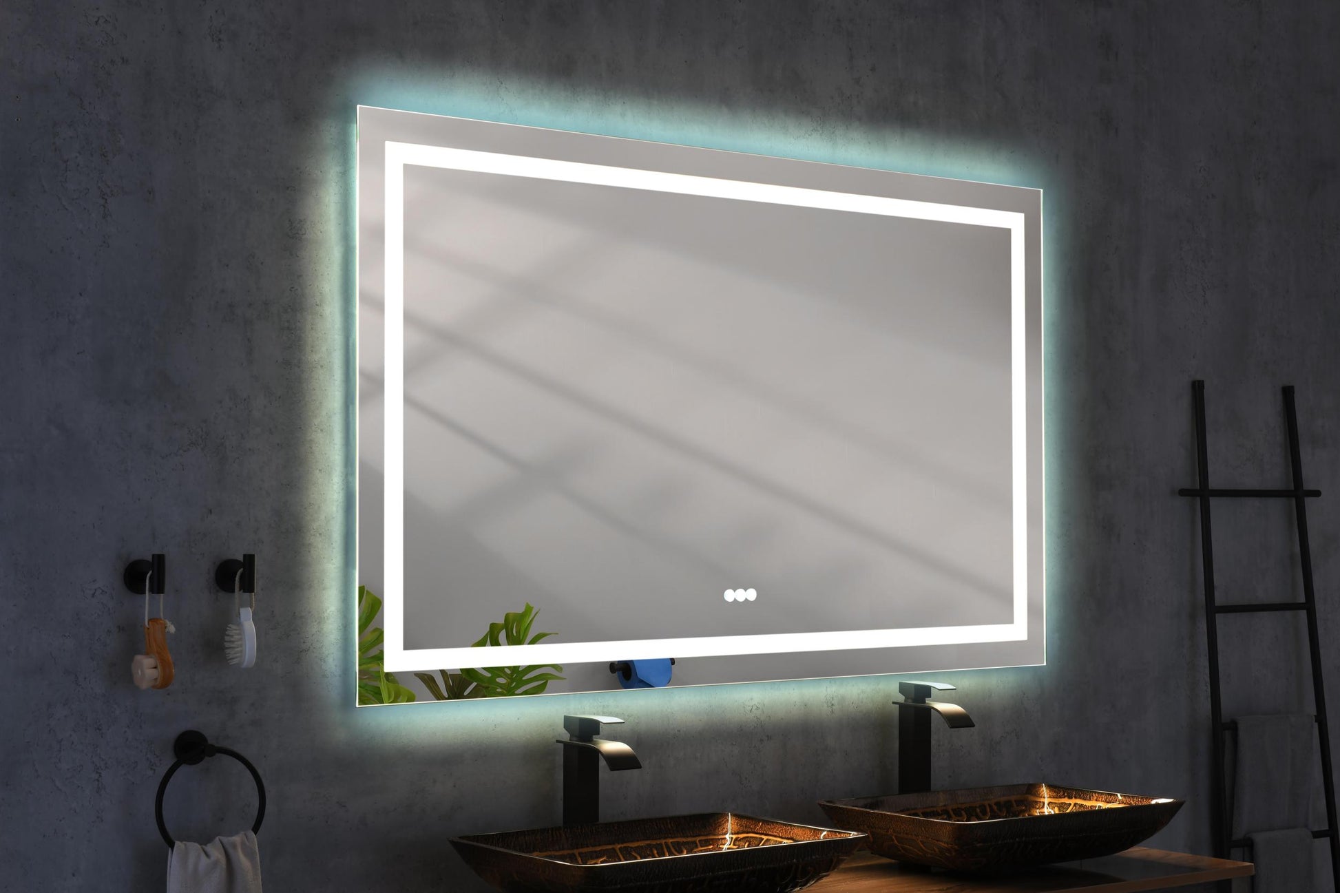 Bathroom Led Mirror Is Multi Functional And Each Function Is Controlled By A Smart Touch Button. White Aluminium