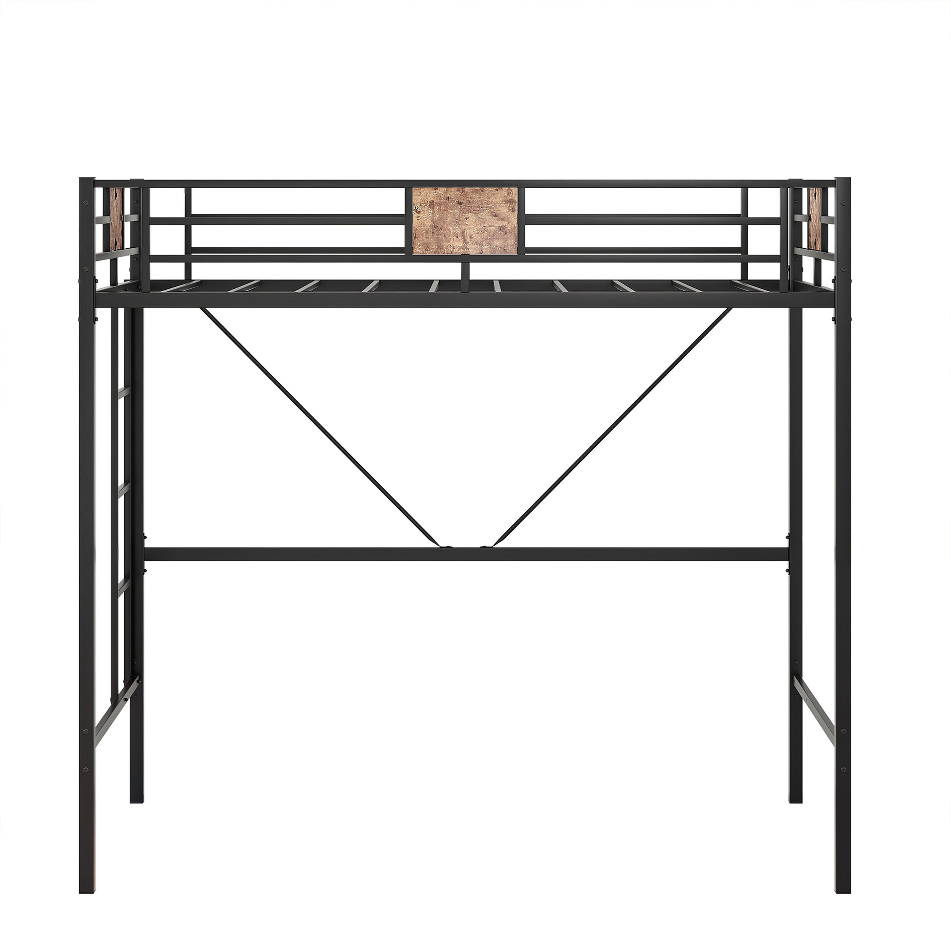 Metal Twin Loft Bed Frame With Stairs & Full Length Guardrail, Space Saving Design, No Box Spring Needed, Noise Free, Black Box Spring Not Required Twin Black Metal Bedroom Bed Frame Metal