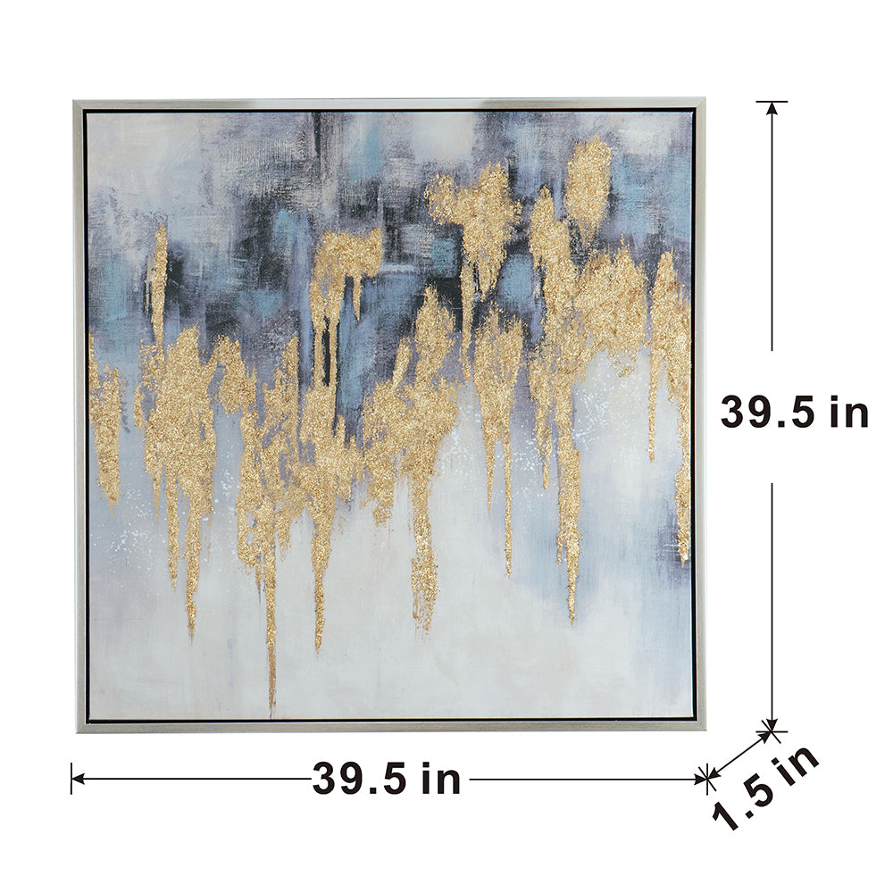 39.5" X 39.5" Modern Oil Painting, Square Framed Wall Art For Living Room Dining Room Office Multicolor Polyester