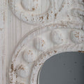 Set Of 2 Large Wooden Wall Art Panels With Distressed White Finish And Round Mirror Accents,17