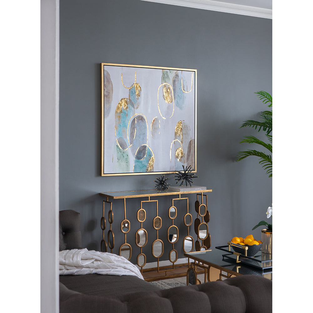 39.5" X 39.5" Modern Oil Painting, Square Framed Wall Art For Living Room Dining Room Office Multicolor Polyester