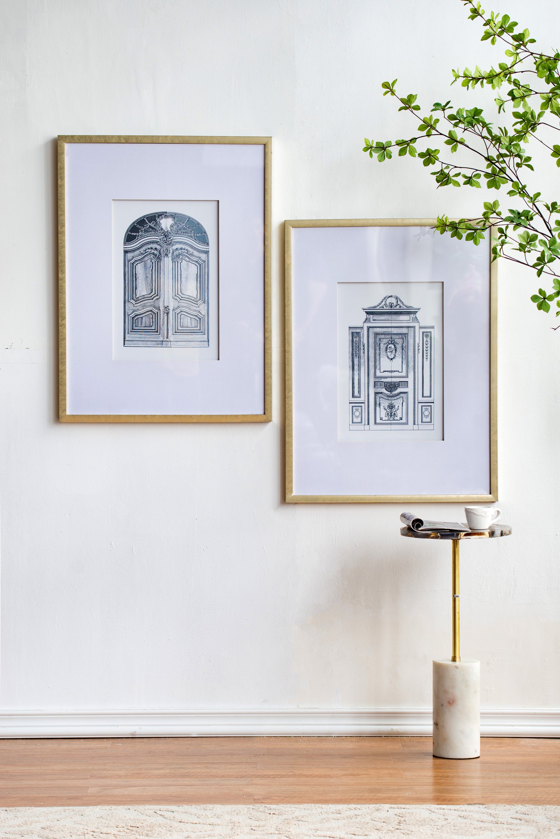 Set Of 2 Fake Pencil Architectual Wall Art, Wall Decor Accent, 24" X 32" Silver Plastic