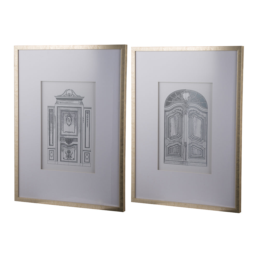 Set Of 2 Fake Pencil Architectual Wall Art, Wall Decor Accent, 24" X 32" Silver Plastic