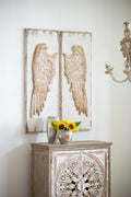 Set Of 2 Feather Wing Wall Panels With Distressed White Finish, Rectangle Hanging Wall Art, 42