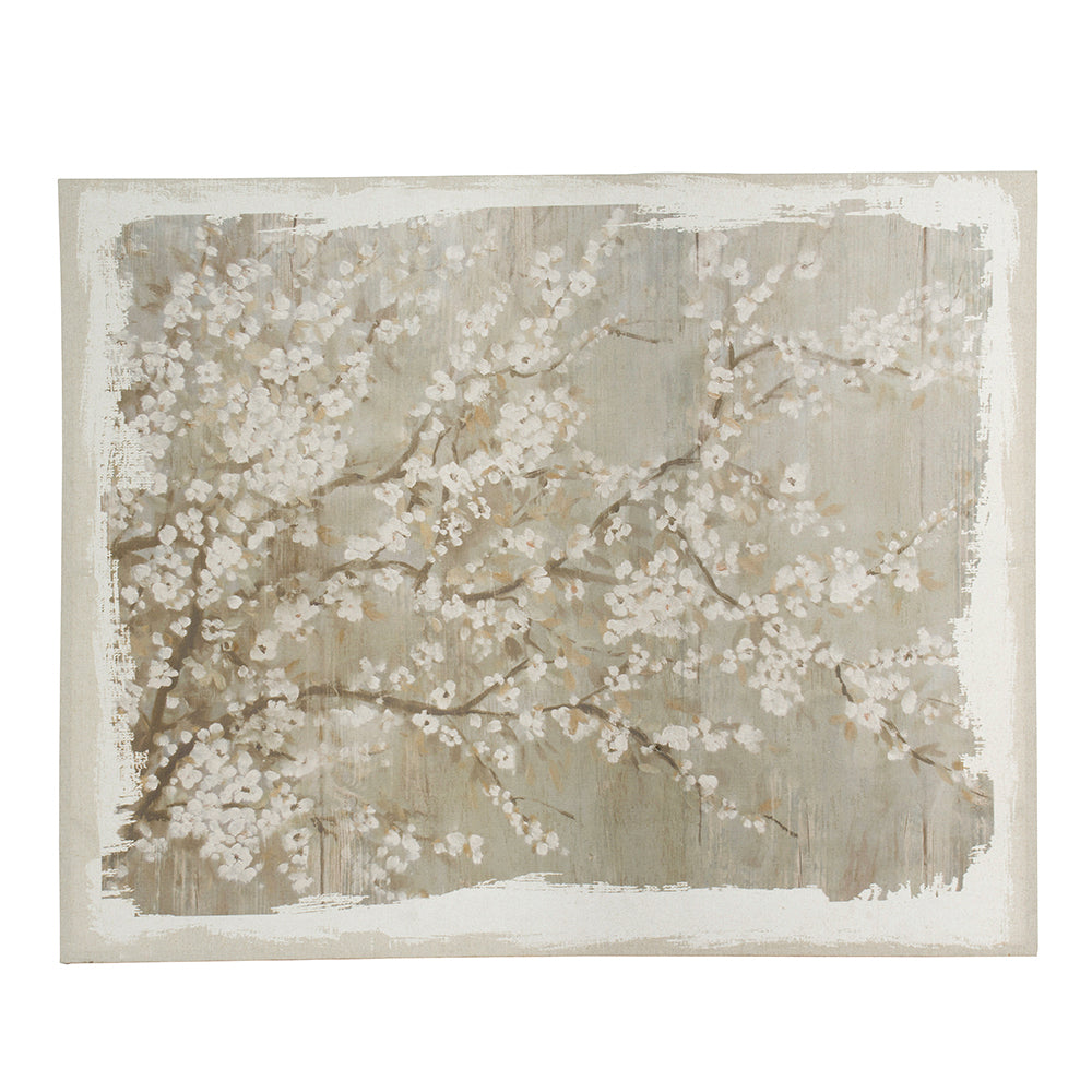 60" X 48" Large Cherry Blossom Canvas Art Print, Home Decor Accent Piece Gray White Matte Mdf