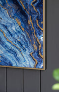 Set Of 2 Blue And Gold Framed Art Panels, Unique Marbled Design, 30.5