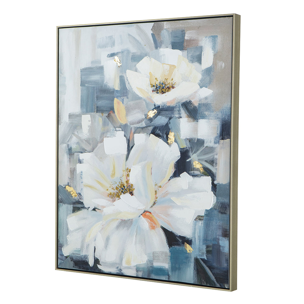 32.5" X 40" Large Rectangle Framed Wall Art Flower Canvas Print, Home Decor For Living Room Kitchen Foyer Office Blue Canvas