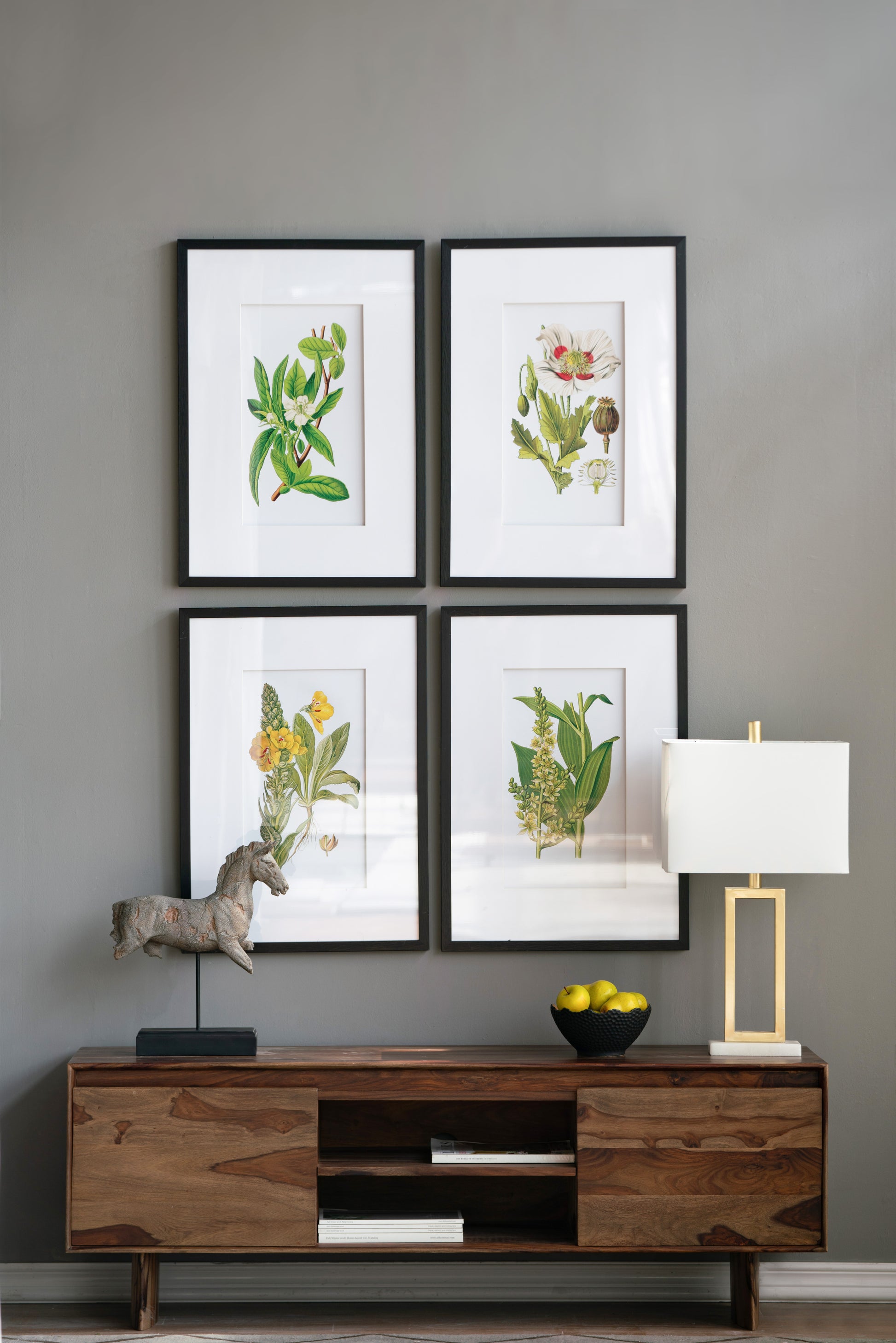 Set Of 4 Botanical Flower Wall Art, Home Decor For Living Room, Dining Room, Bedroom, Hallway, 20" X 28" White Blue Plastic