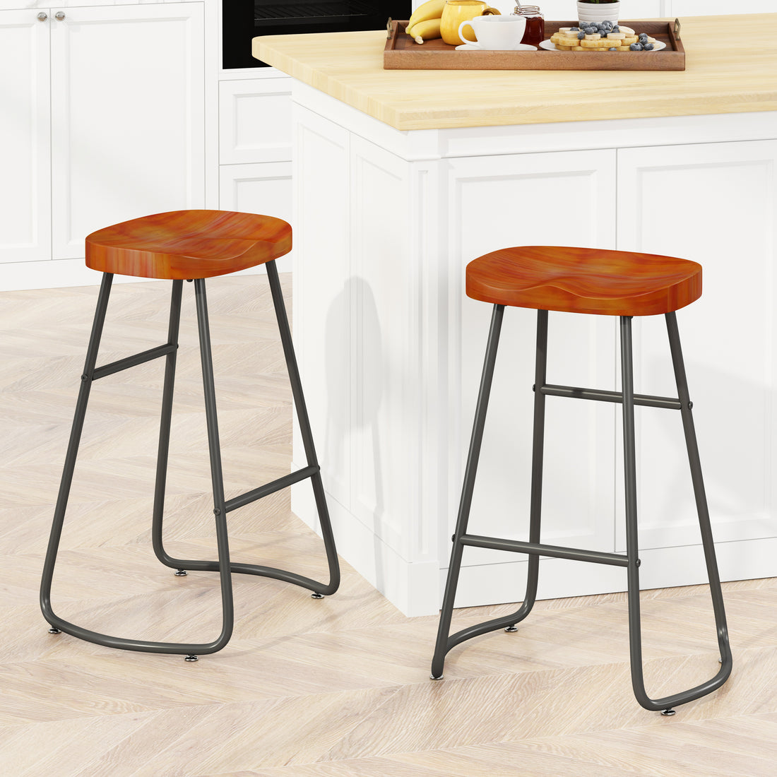 29.52" Stylish And Minimalist Bar Stools Set Of 2, Counter Height Bar Stools, For Kitchen Island, Coffee Shop, Bar, Home Balcony, Brown Brown Bar Stools Metal & Wood