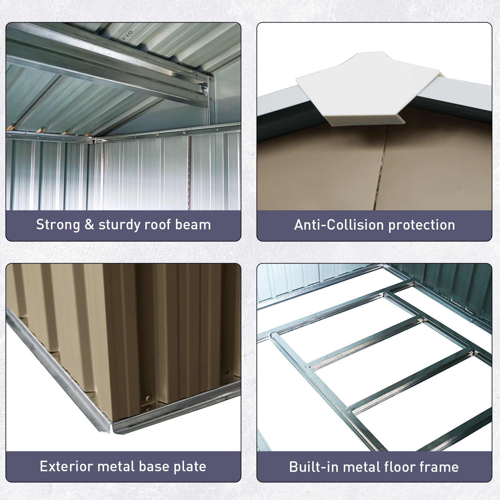 8Ft X 10Ft Outdoor Metal Storage Shed With Metal Floor Base,With Window,Grey W540S00017 Grey Iron