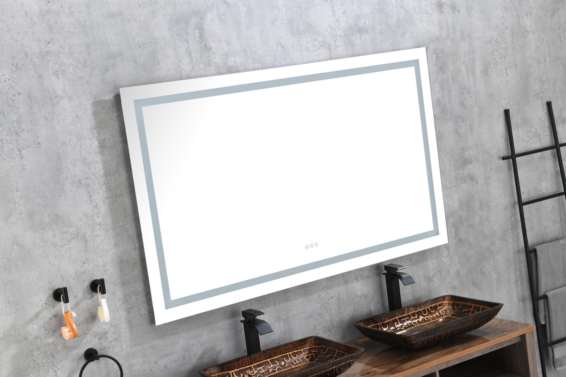 Bathroom Led Mirror Is Multi Functional And Each Function Is Controlled By A Smart Touch Button. White Aluminium