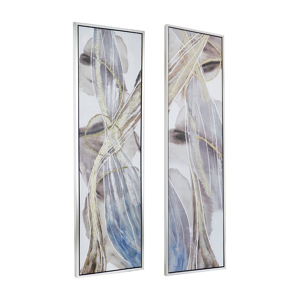 Set Of 2 Elongated Modern Abstract Oil Paintings, Wall Art For Living Room Dining Room Bedroom Office Entryway, 20" X 71" Multicolor Polyester