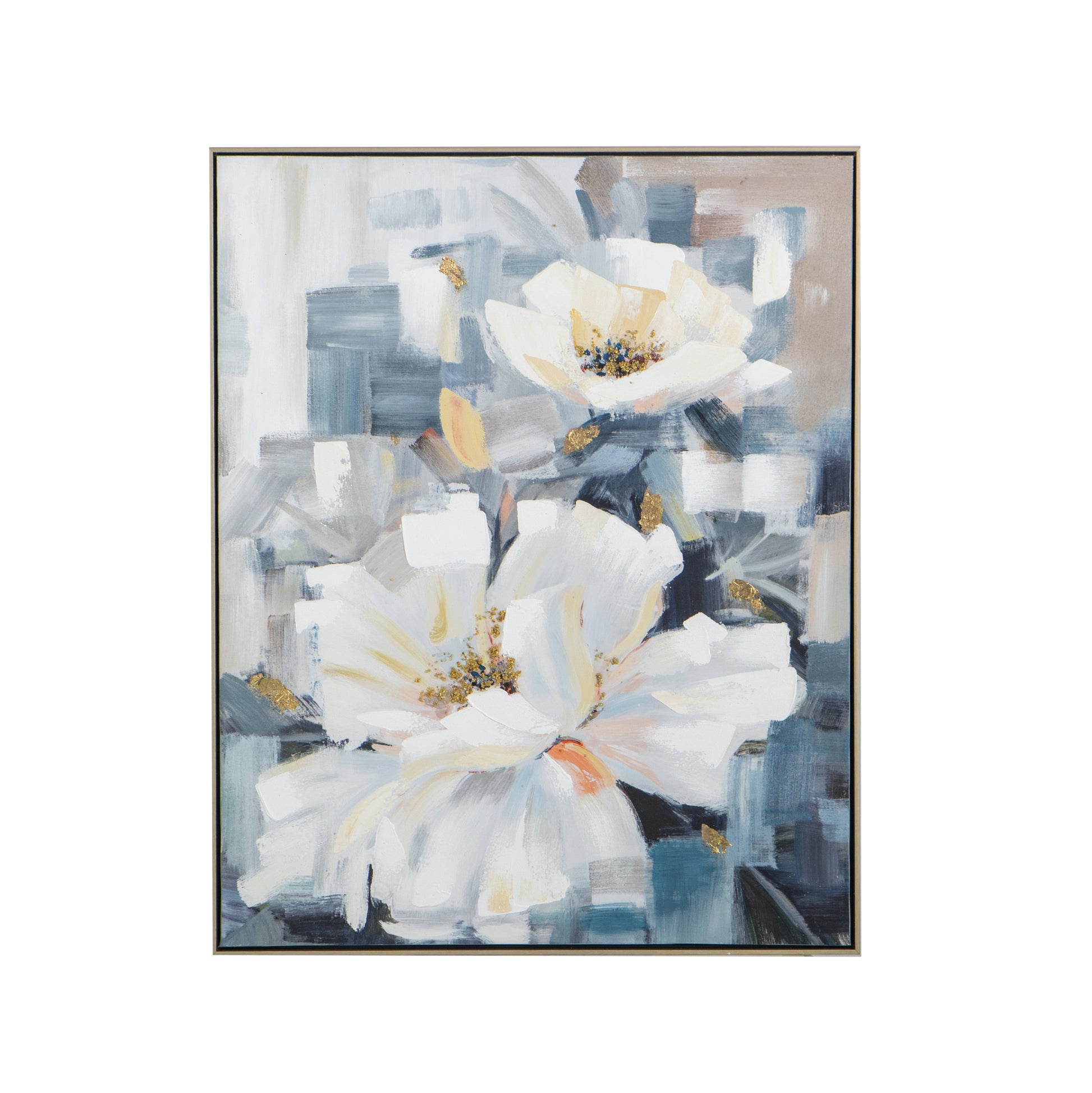 32.5" X 40" Large Rectangle Framed Wall Art Flower Canvas Print, Home Decor For Living Room Kitchen Foyer Office Blue Canvas