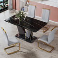 Modern Minimalist Rectangular Dining Table, 0.4 Inch Thick, With A Black Imitation Marble Pattern Desktop And Black Mdf Legs. Suitable For Kitchen And Restaurant 63''*35.4''X30