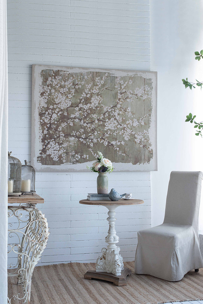 60" X 48" Large Cherry Blossom Canvas Art Print, Home Decor Accent Piece Gray White Matte Mdf