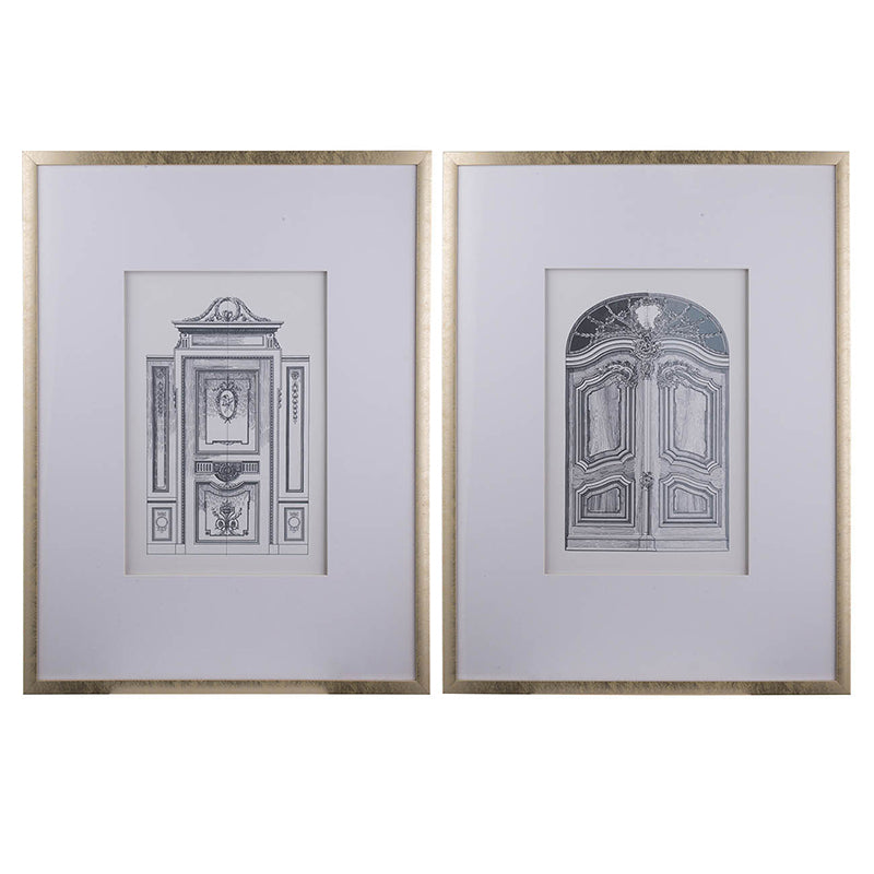 Set Of 2 Fake Pencil Architectual Wall Art, Wall Decor Accent, 24" X 32" Silver Plastic