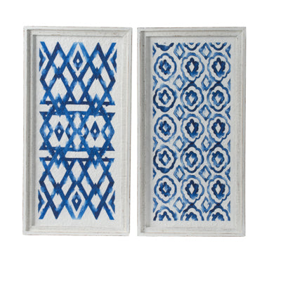 Set Of 2 Blue And White Hanging Sculptures, Modern Wall Art Decor, 12.5" X 24.5" White Blue Wood