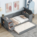 Twin Size Daybed With Storage Arms, Trundle And Charging Station, Gray Box Spring Not Required Twin Grey Wood Daybeds Solid Wood Mdf