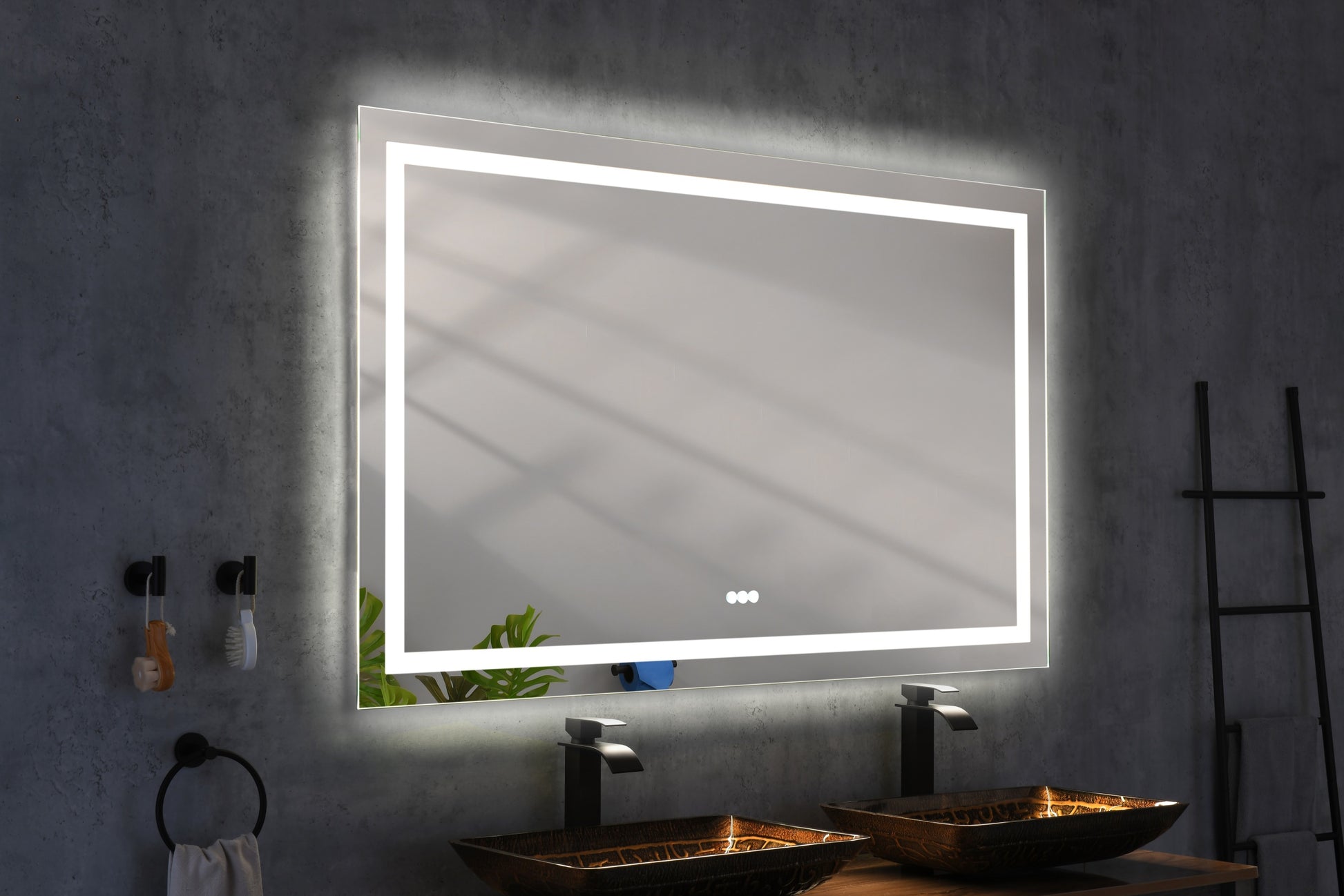 Bathroom Led Mirror Is Multi Functional And Each Function Is Controlled By A Smart Touch Button. White Aluminium