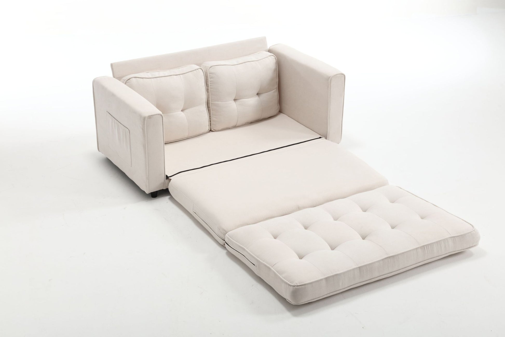 3 Fold Sofa,Convertible Futon Couch Sleeper Sofabed,Space Saving Seat,Pull Out Couch Bed For Living Room,Dark Gray & Light Gray & Beige,Velvet Linen Fabric Beige Velvet Wood Primary Living Space Medium Soft Loose Back Modern Square Arms Velvet 2 Seat