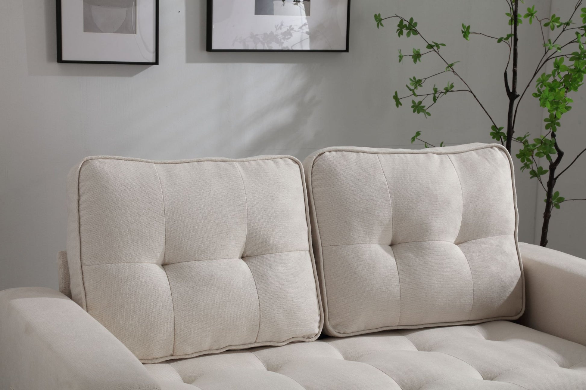 3 Fold Sofa,Convertible Futon Couch Sleeper Sofabed,Space Saving Seat,Pull Out Couch Bed For Living Room,Dark Gray & Light Gray & Beige,Velvet Linen Fabric Beige Velvet Wood Primary Living Space Medium Soft Loose Back Modern Square Arms Velvet 2 Seat