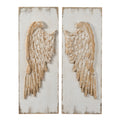 Set Of 2 Feather Wing Wall Panels With Distressed White Finish, Rectangle Hanging Wall Art, 42