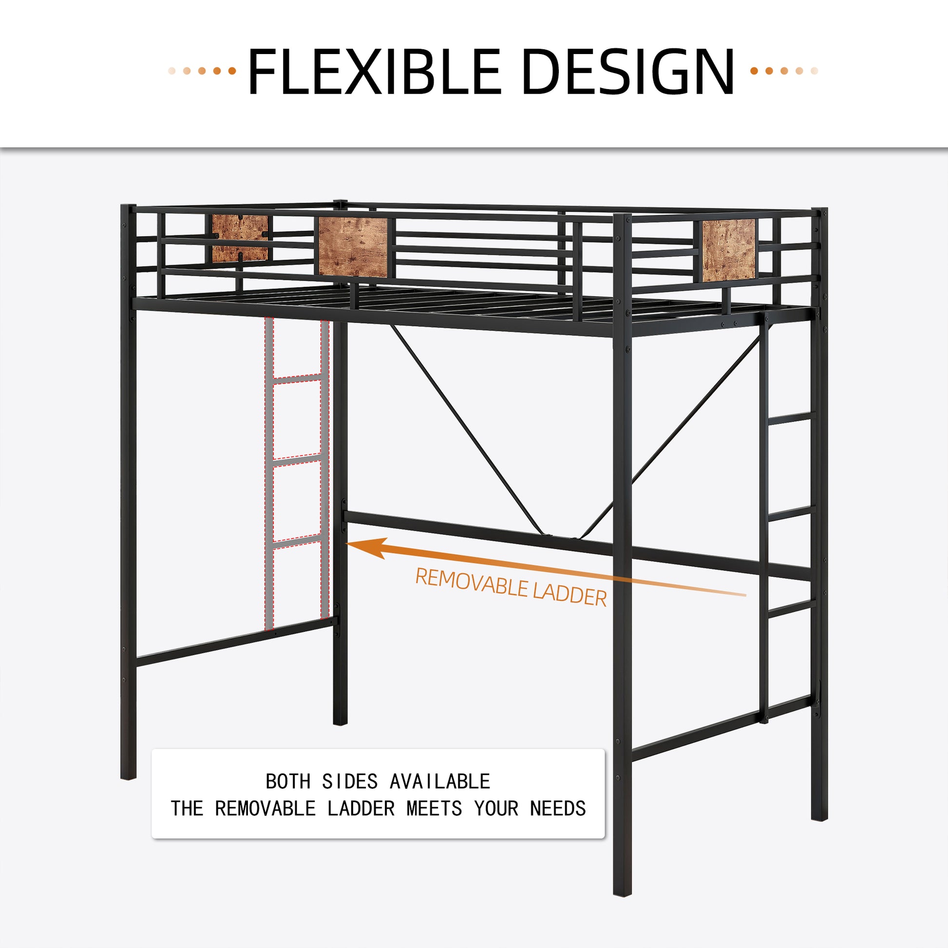 Metal Twin Loft Bed Frame With Stairs & Full Length Guardrail, Space Saving Design, No Box Spring Needed, Noise Free, Black Box Spring Not Required Twin Black Metal Bedroom Bed Frame Metal