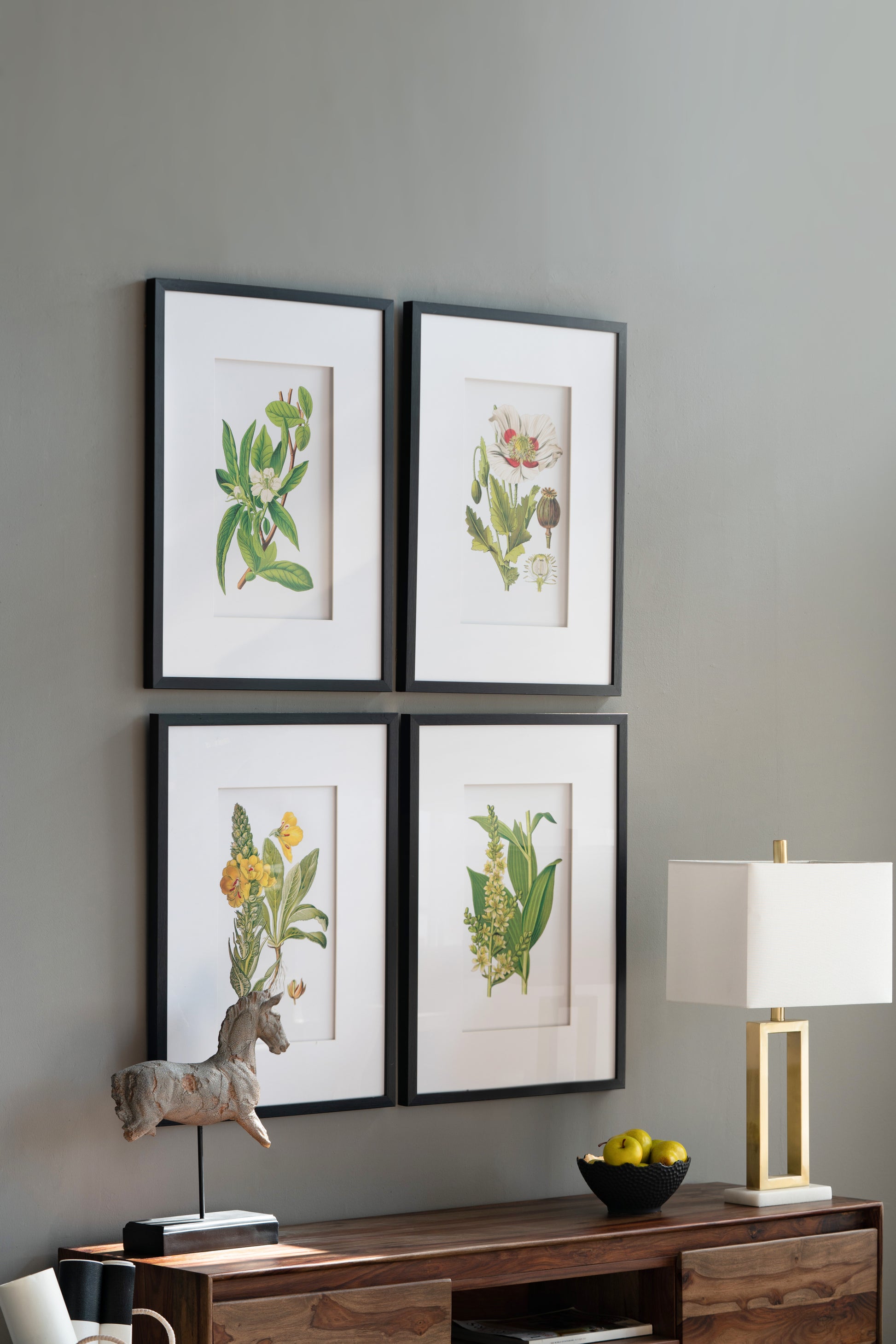 Set Of 4 Botanical Flower Wall Art, Home Decor For Living Room, Dining Room, Bedroom, Hallway, 20" X 28" White Blue Plastic