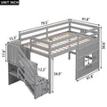 Twin Size Loft Bed With Storage Staircase And Window, Gray Box Spring Not Required Twin Gray Wood Bedroom Solid Wood Mdf