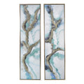 Set Of 2 Elongated Modern Abstract Oil Painting, Rectangle Framed Wall Art, 20