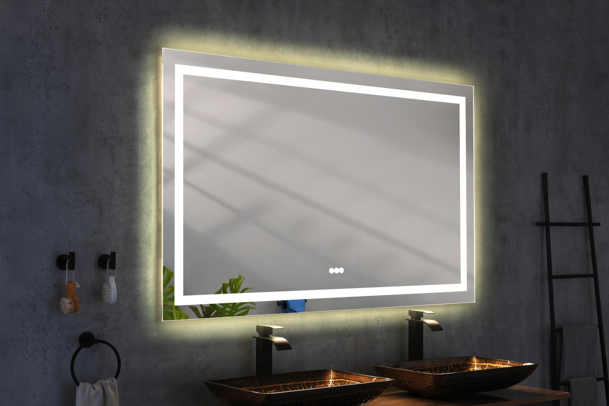 Bathroom Led Mirror Is Multi Functional And Each Function Is Controlled By A Smart Touch Button. White Aluminium