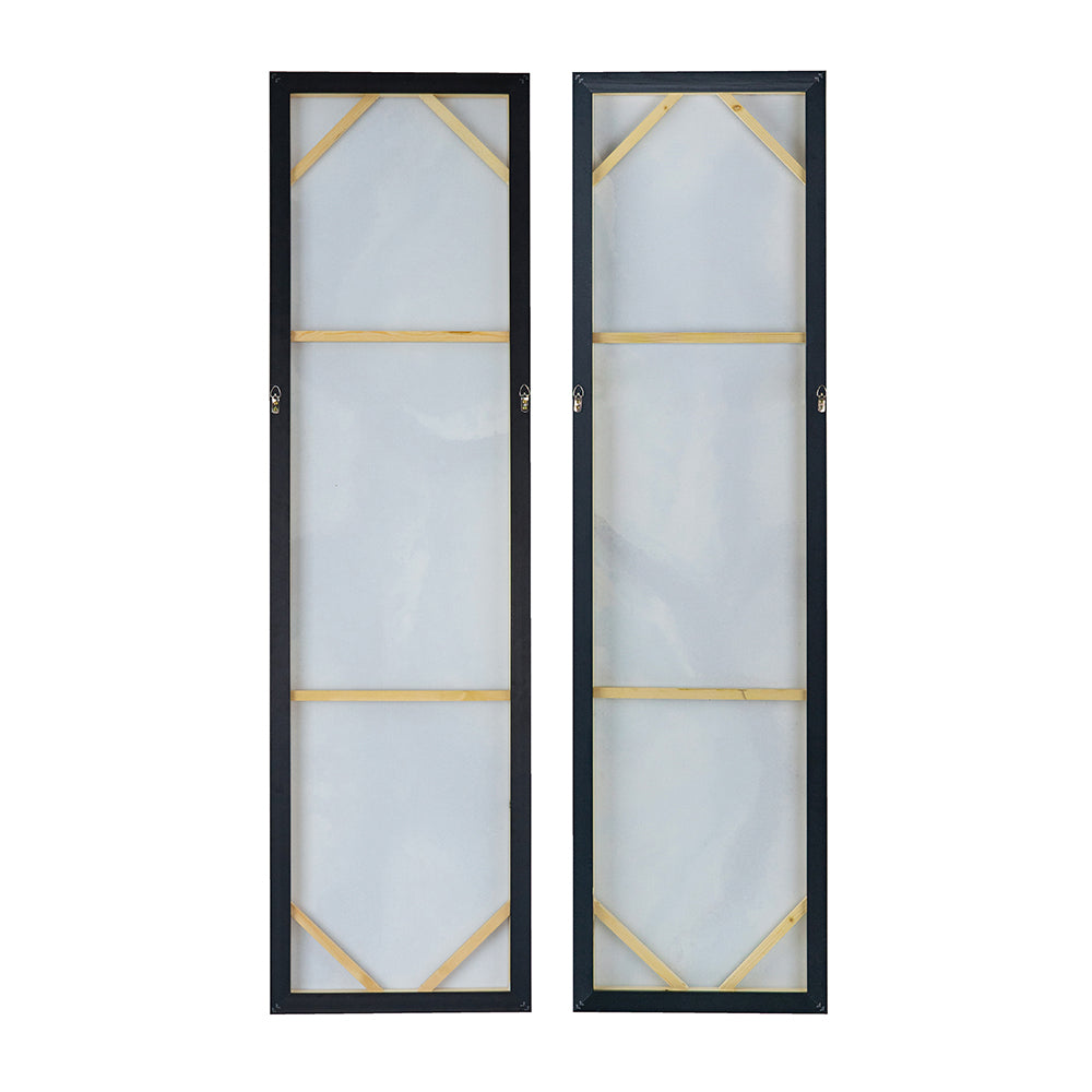 Set Of 2 Elongated Modern Abstract Oil Painting, Rectangle Framed Wall Art, 20" X 71" Multicolor Polyester