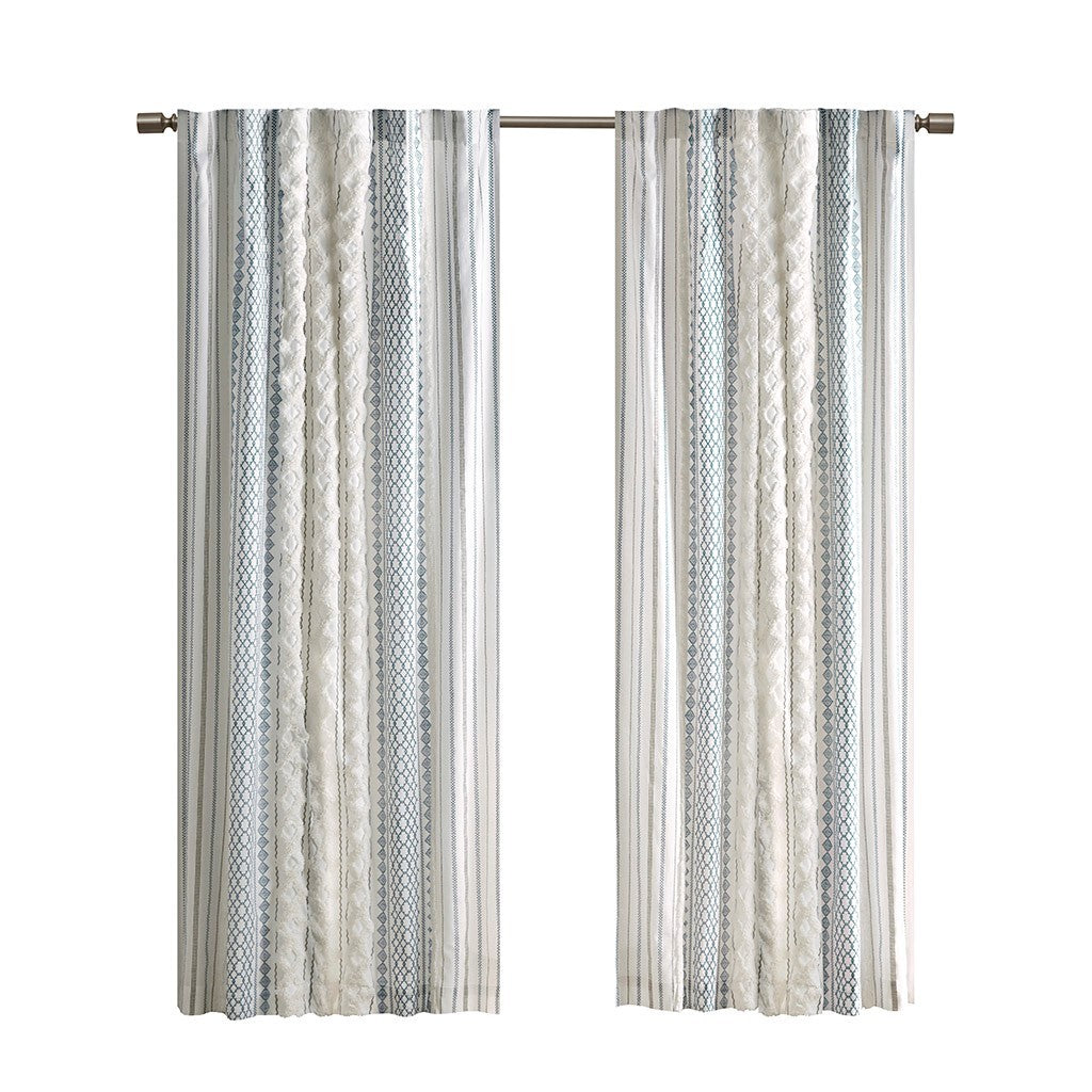 Cotton Printed Curtain Panel With Chenille Stripe And Lining Only 1 Pc Panel Multicolor Cotton