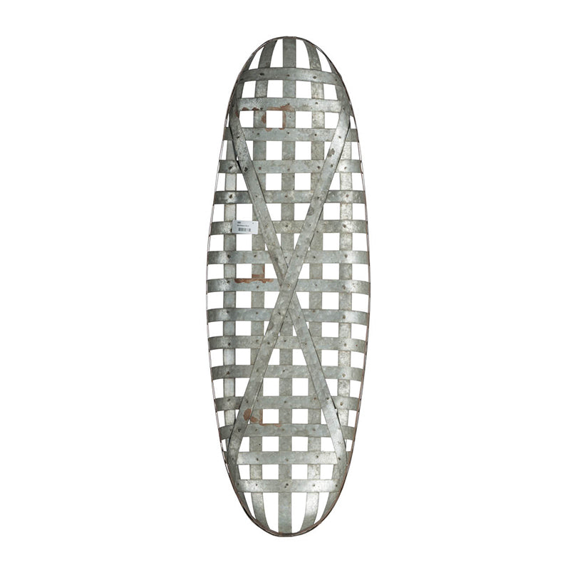 12.5" X 3" X 37.5" Metal Wall Art With Grid Pattern Silver Iron