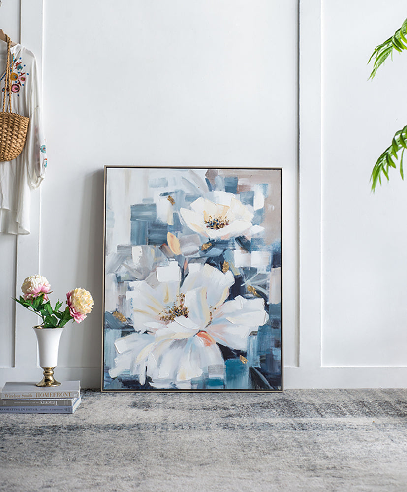 32.5" X 40" Large Rectangle Framed Wall Art Flower Canvas Print, Home Decor For Living Room Kitchen Foyer Office Blue Canvas